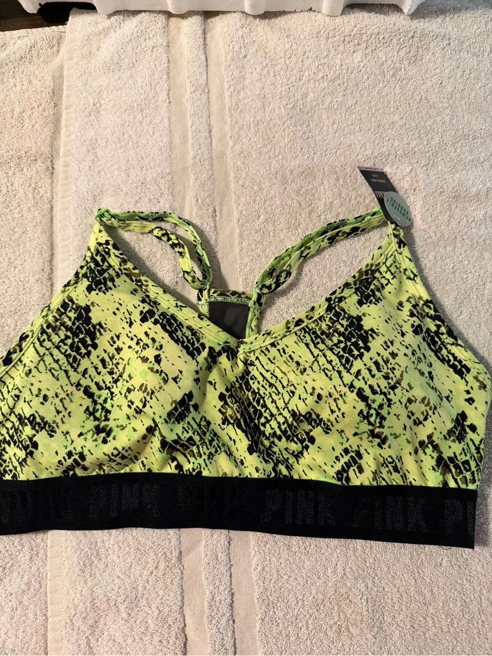 PINK Victoria's Secret Neon Lime & Black Snake-Print Sports Bralette